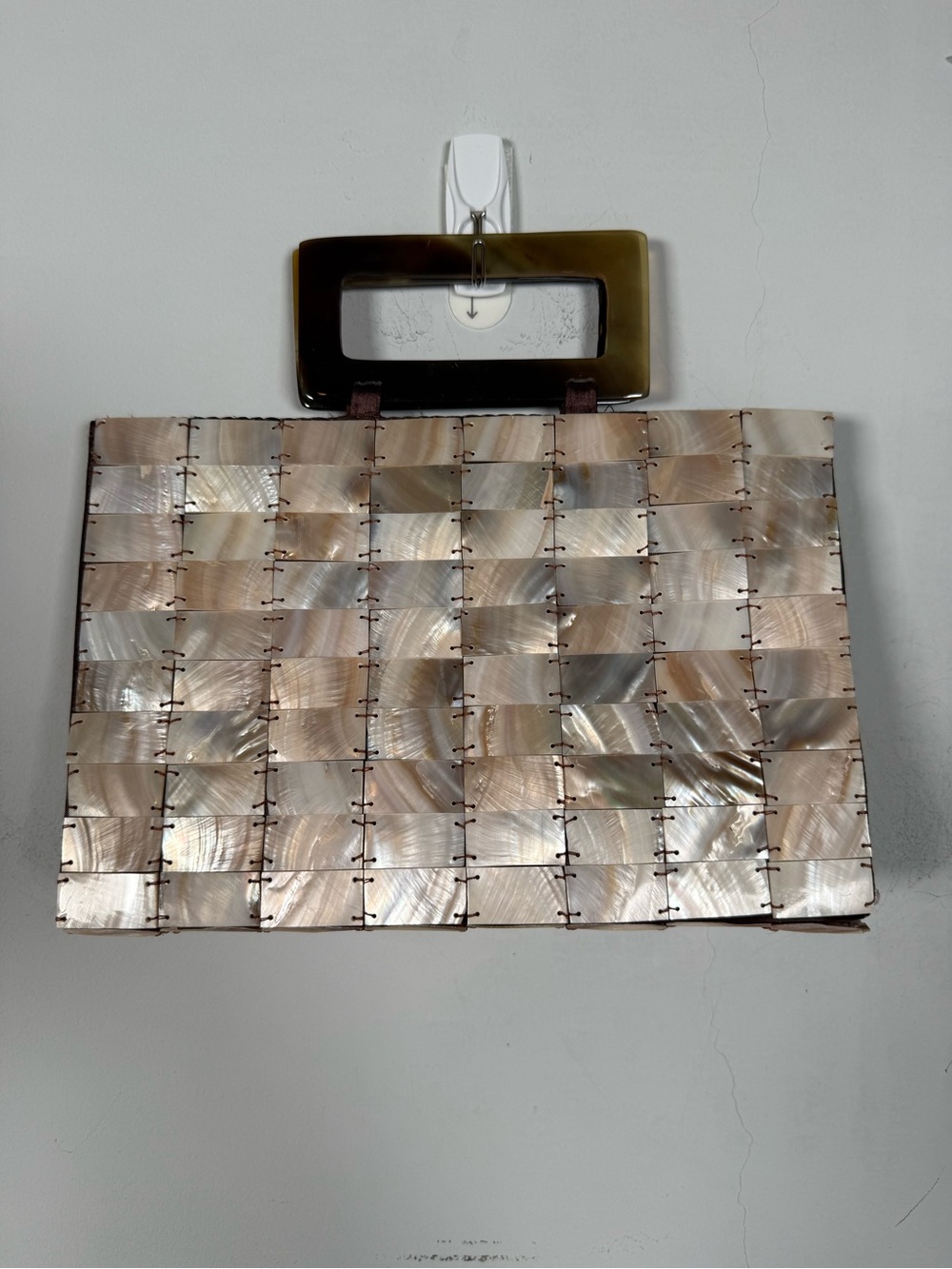 Shiraleah Iridescent Mother of Pearl Mosaic Clutch with Rectangular Handle
